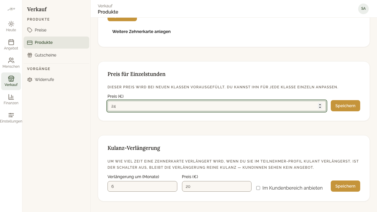 Trage bei Preis (€) den Betrag ein, zum Beispiel 22.